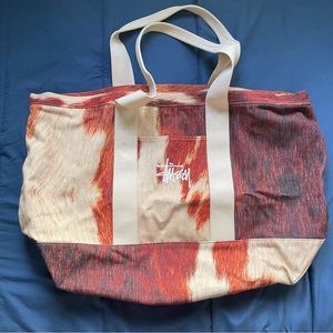 stüssy canvas tote bag cow hide